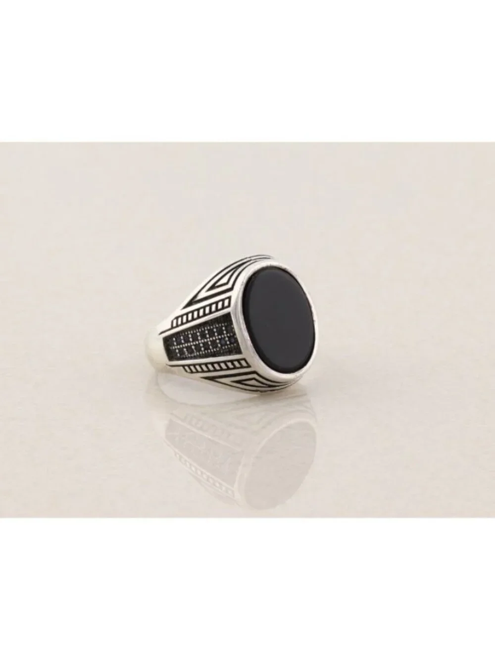 Men's Sterling Silver Black Onyx & Black Spinel Ring Size 11 3/4